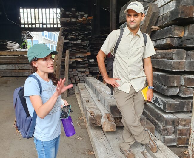 Caroline Leland and Mukund Rao doing fieldwork.