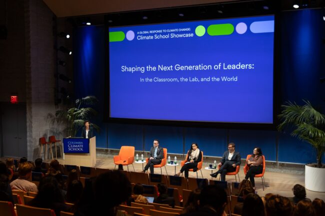 Photo of the Global Impact Lab panel at the Columbia Climate School Showcase