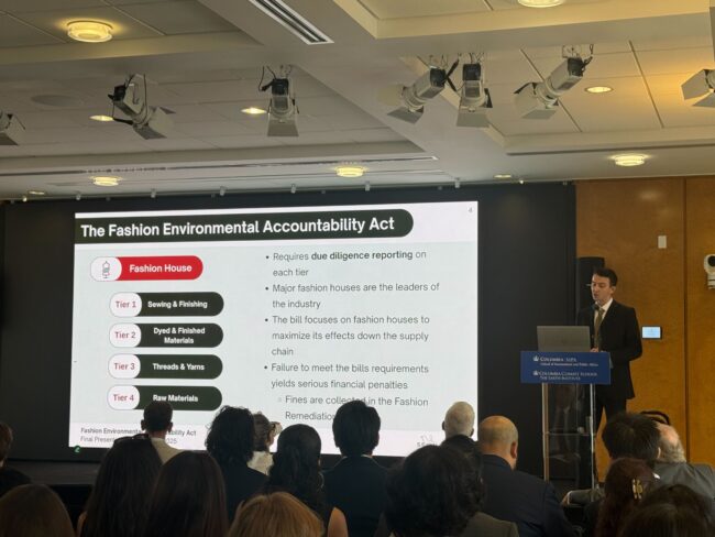 A photo from the MPA-ESP midterm briefing. This briefing has to do with holding fashion houses accountable for their GHG emissions.