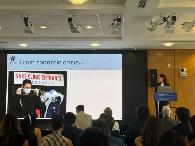 A photo from the MPA-ESP midterm briefing. This briefing has to do with reducing zoonotic diseases.