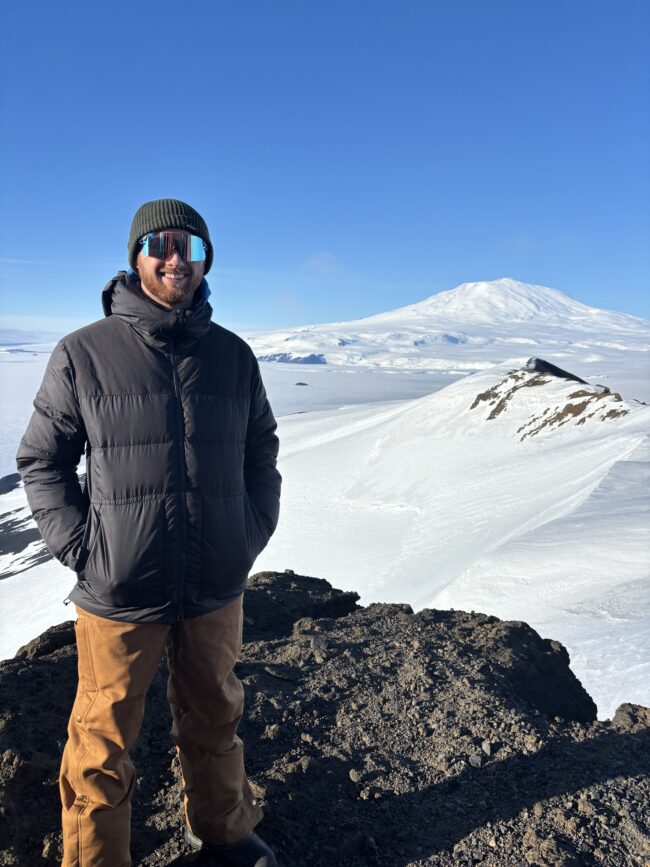 Sam Chester in winter gear in Antarctica