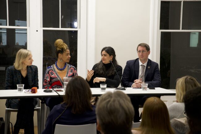 Panelists Corine Pelluchon, Ana Porzecanski, Kristina Douglass and Cyrille Barnerias.