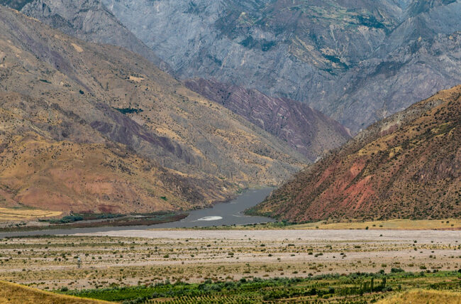 The Pyanj river (Amu Darya) on the border between Tajikistan and Afghanistan