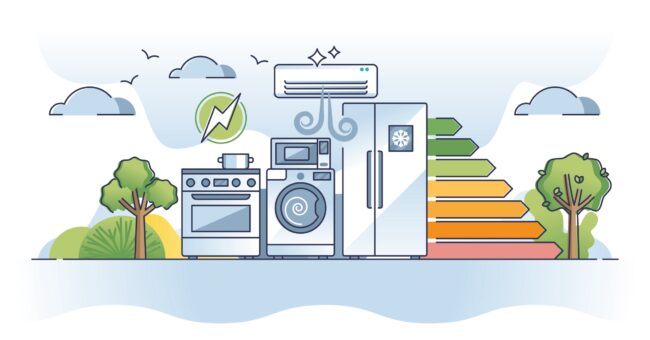 Vector illustration of energy-efficient kitchen appliances to save electricity consumption