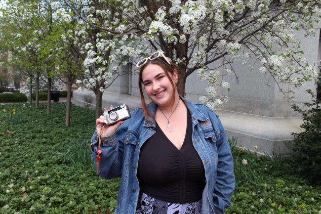 Erin Frank with her Nikon OneTouch on Columbia University’s Morningside campus.