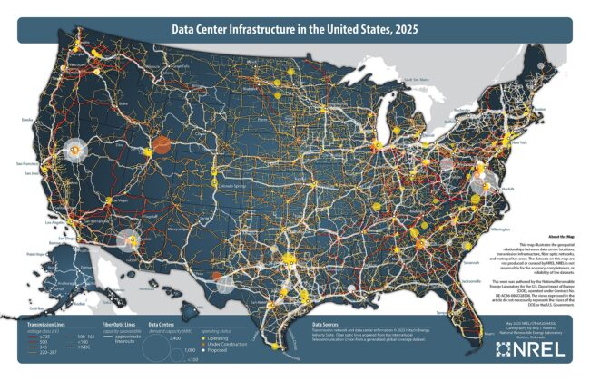 A map of the US showing data center infrastructure