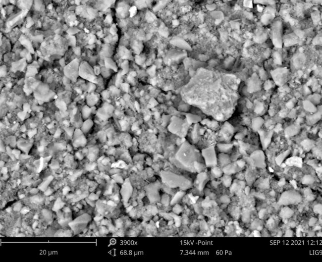 What looks like a pile of large pieces of gravel is actually mineral dust filtered out of an ice core and viewed using scanning electron microscopy. 