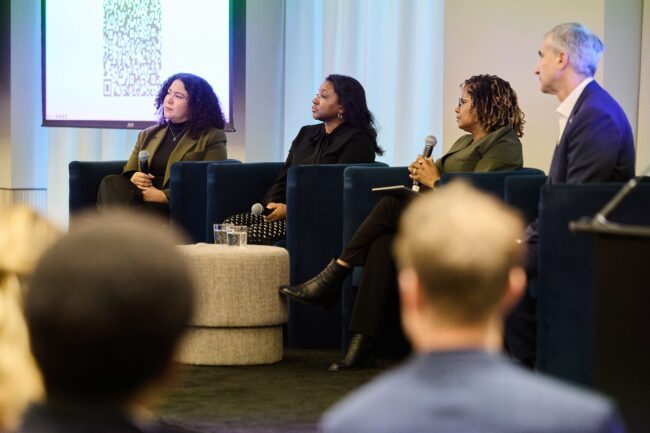 Photo of the panel at the Savoy Club event 