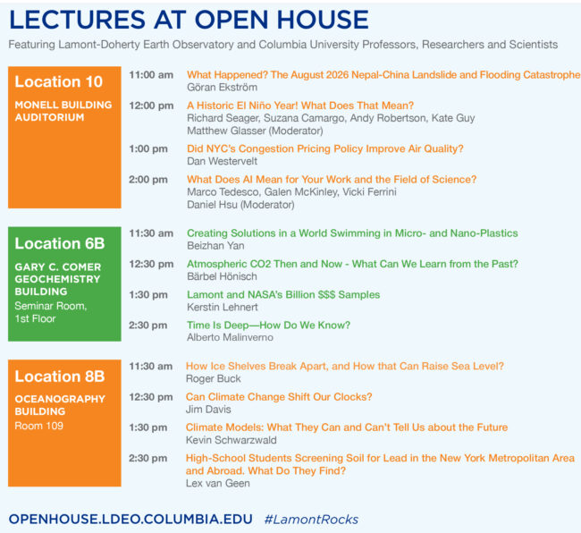 An image of the list of lectures at open house 2026