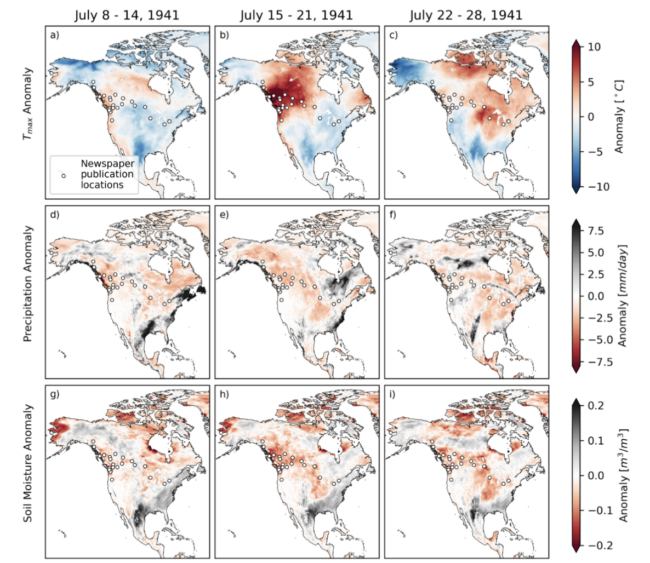 The 1941 heat wave spread from western to eastern North America over several weeks, bringing unusually high temperatures, dry conditions and low soil moisture across much of the continent.
